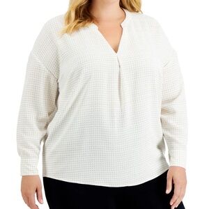 ALFANI PLUS SIZE SPLIT NECK TOP - white & beige